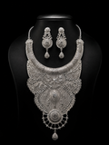 925 Sterling Silver Bridal Necklace Set with Matching Earrings 120 gram