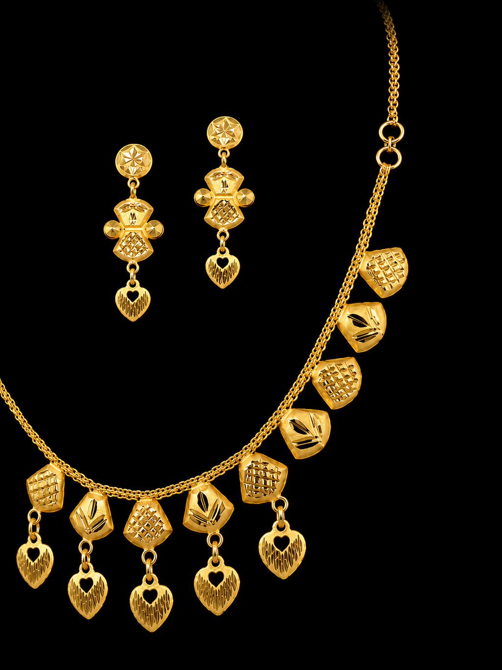 Silver Gold Heart Charm Necklace Set
