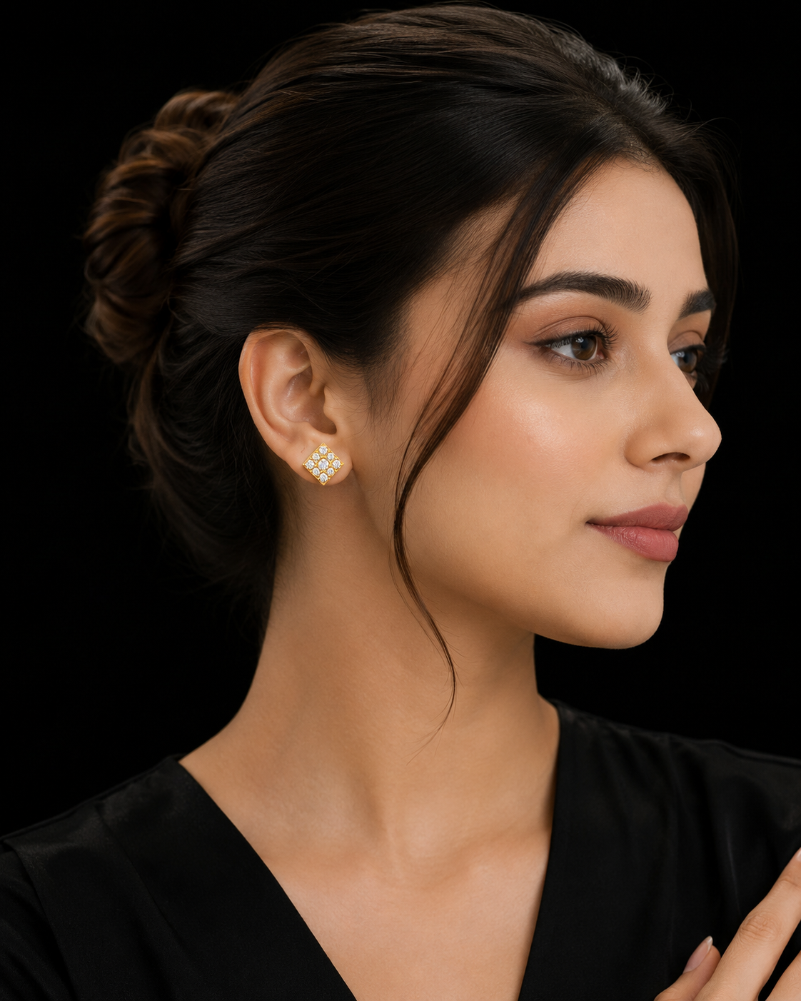 22K Gold Square Stud Earrings