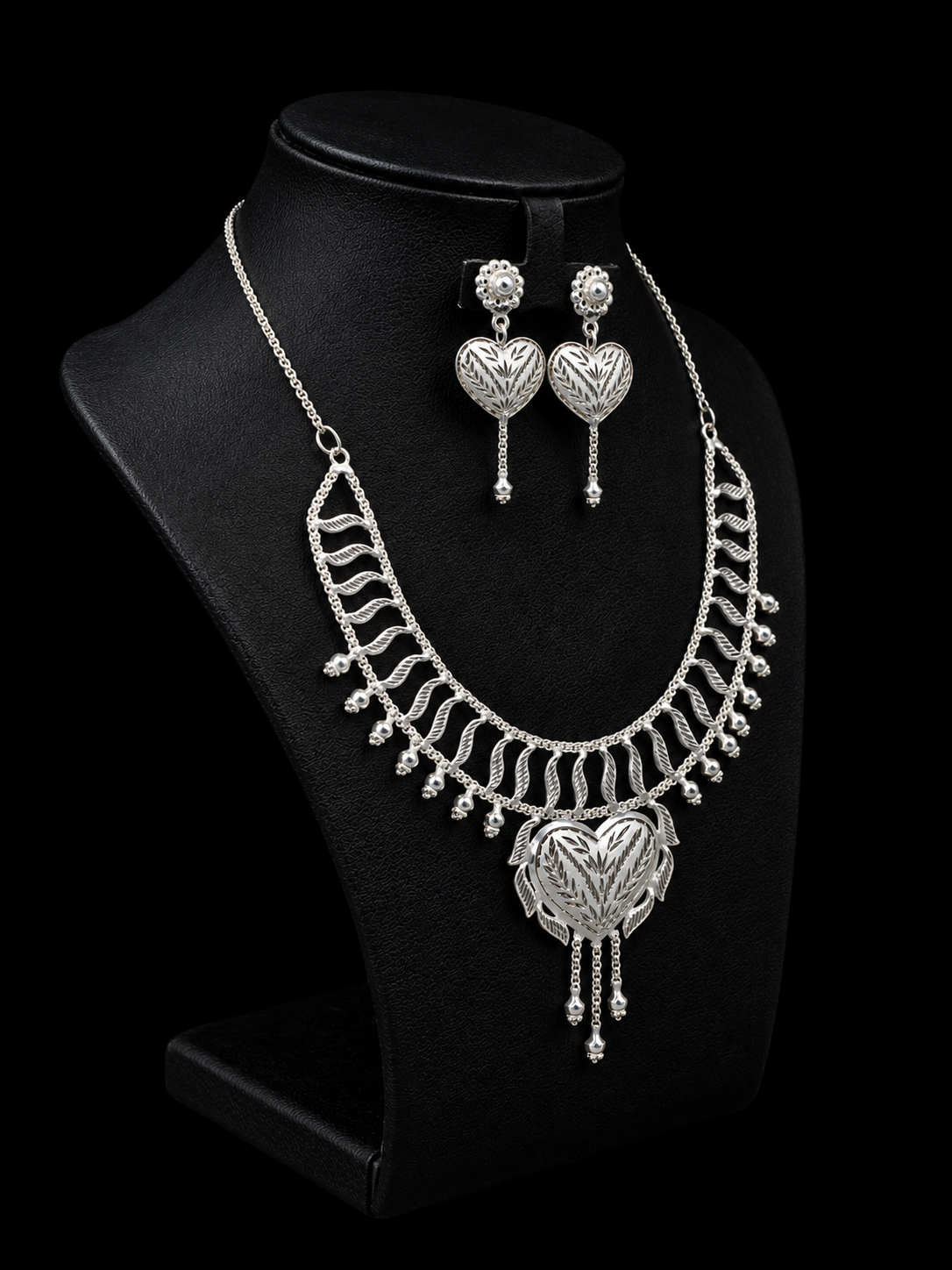 925 Sterling Silver Heart Design Necklace Set