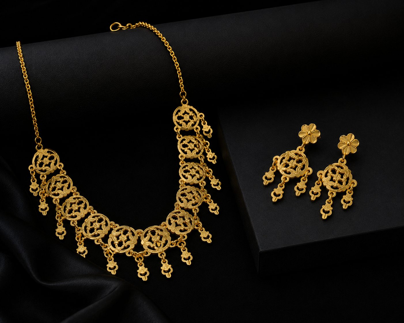 Silver Gold Filigree Necklace Set