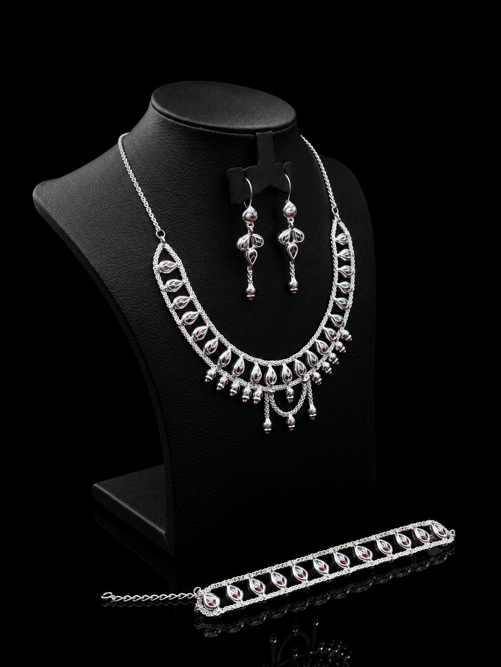 925 Sterling Silver Necklace Set with Matching Earrings & Bracelet