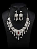 925 Sterling Silver Traditional Necklace Set with Red Stone