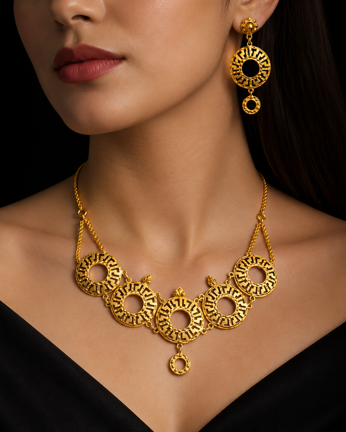 Silver Gold Geometric Necklace Set for Women