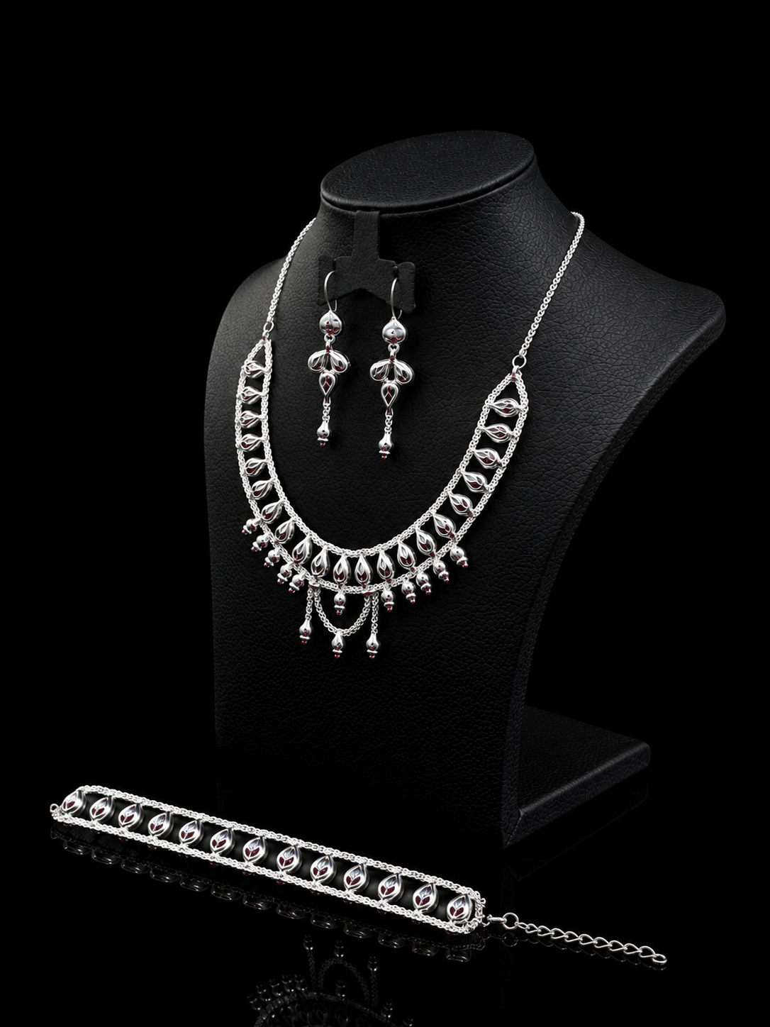 925 Sterling Silver Necklace Set with Matching Earrings & Bracelet