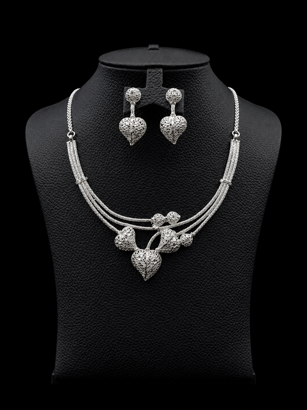925 Sterling Silver Heart Necklace Set 21.3 gram