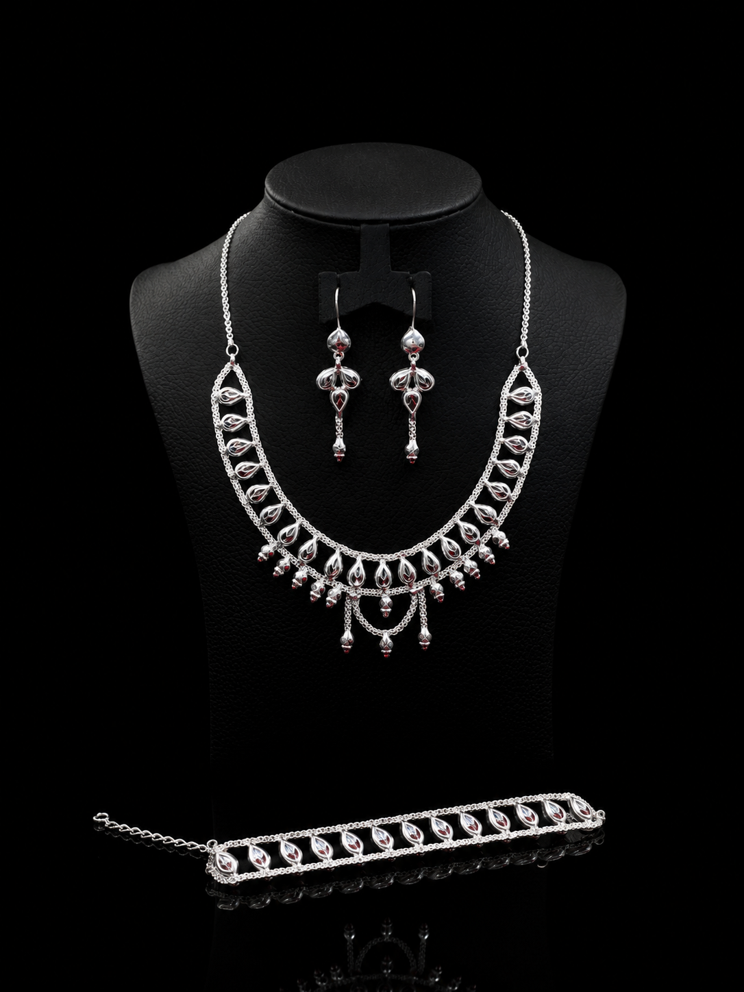 925 Sterling Silver Necklace Set with Matching Earrings & Bracelet
