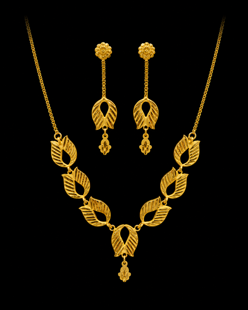 Silver Gold Leaf Design Necklace Set