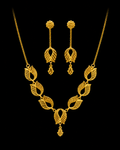 Silver Gold Leaf Design Necklace Set