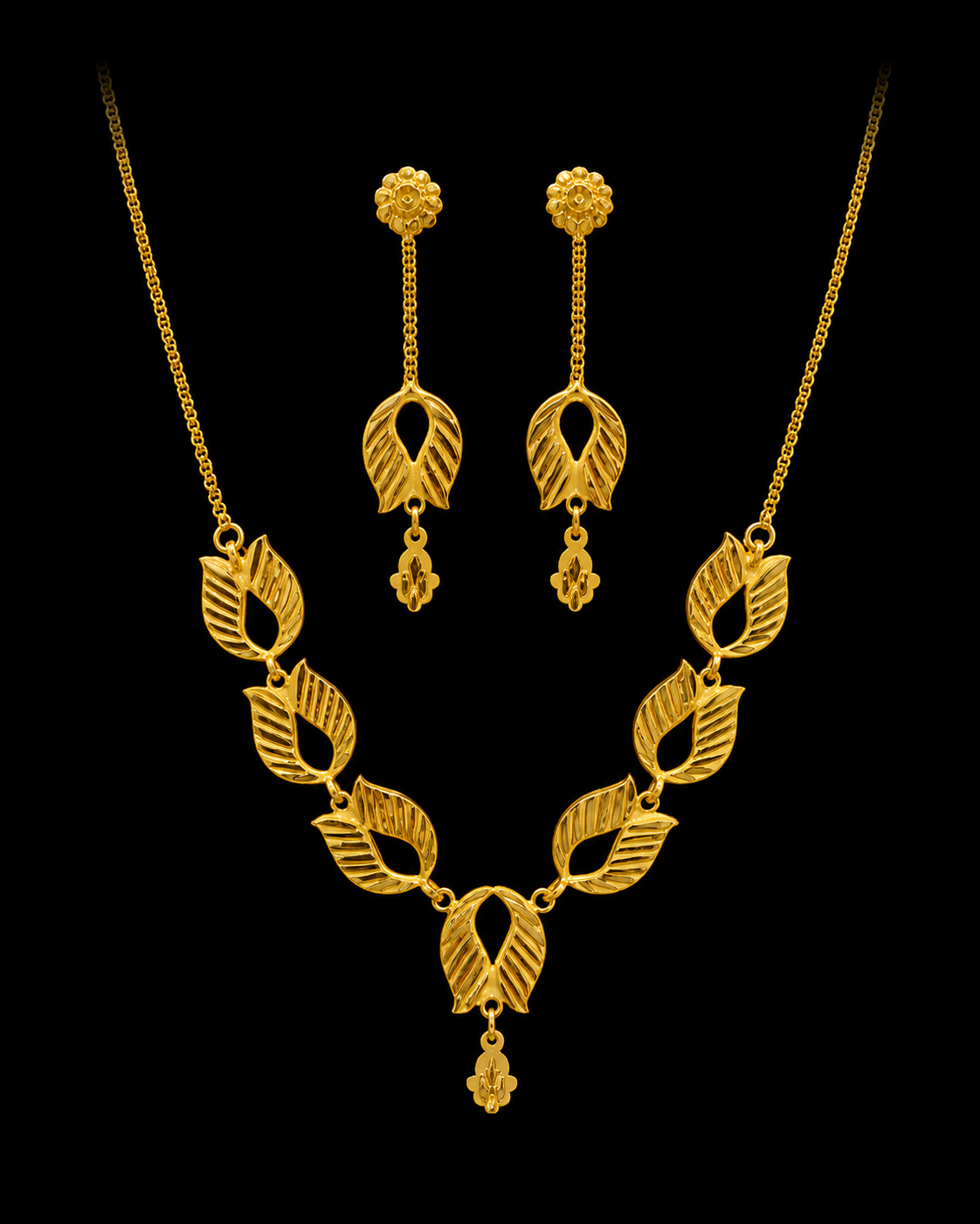 Silver Gold Leaf Design Necklace Set