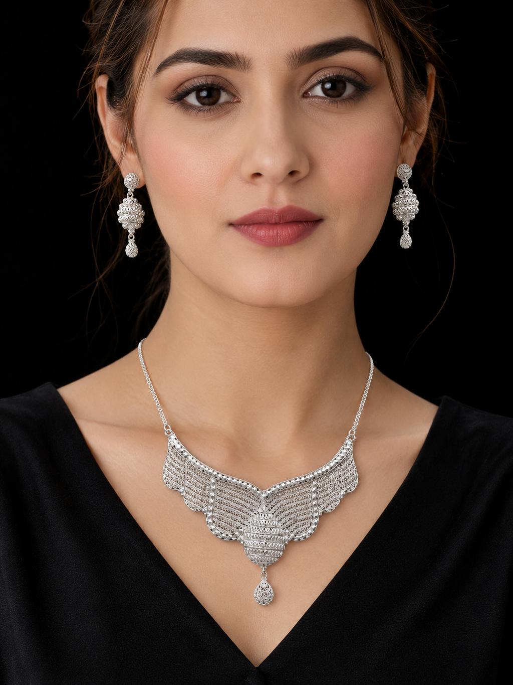 925 Sterling Silver Statement Necklace Set 29 gram