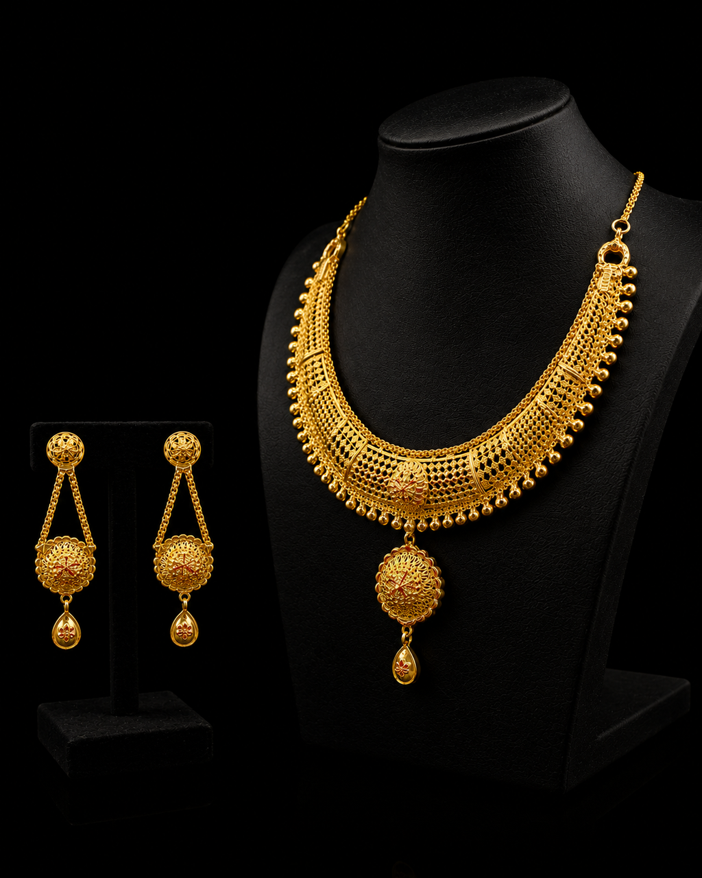 Silver Gold Elegant Filigree Necklace Set