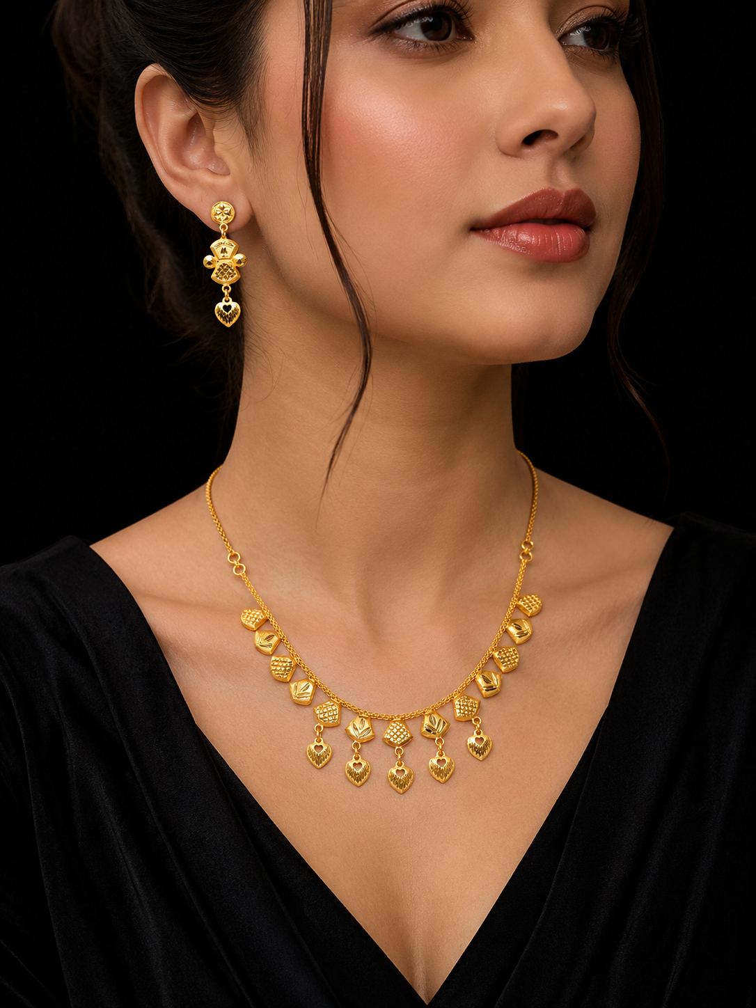 Silver Gold Heart Charm Necklace Set