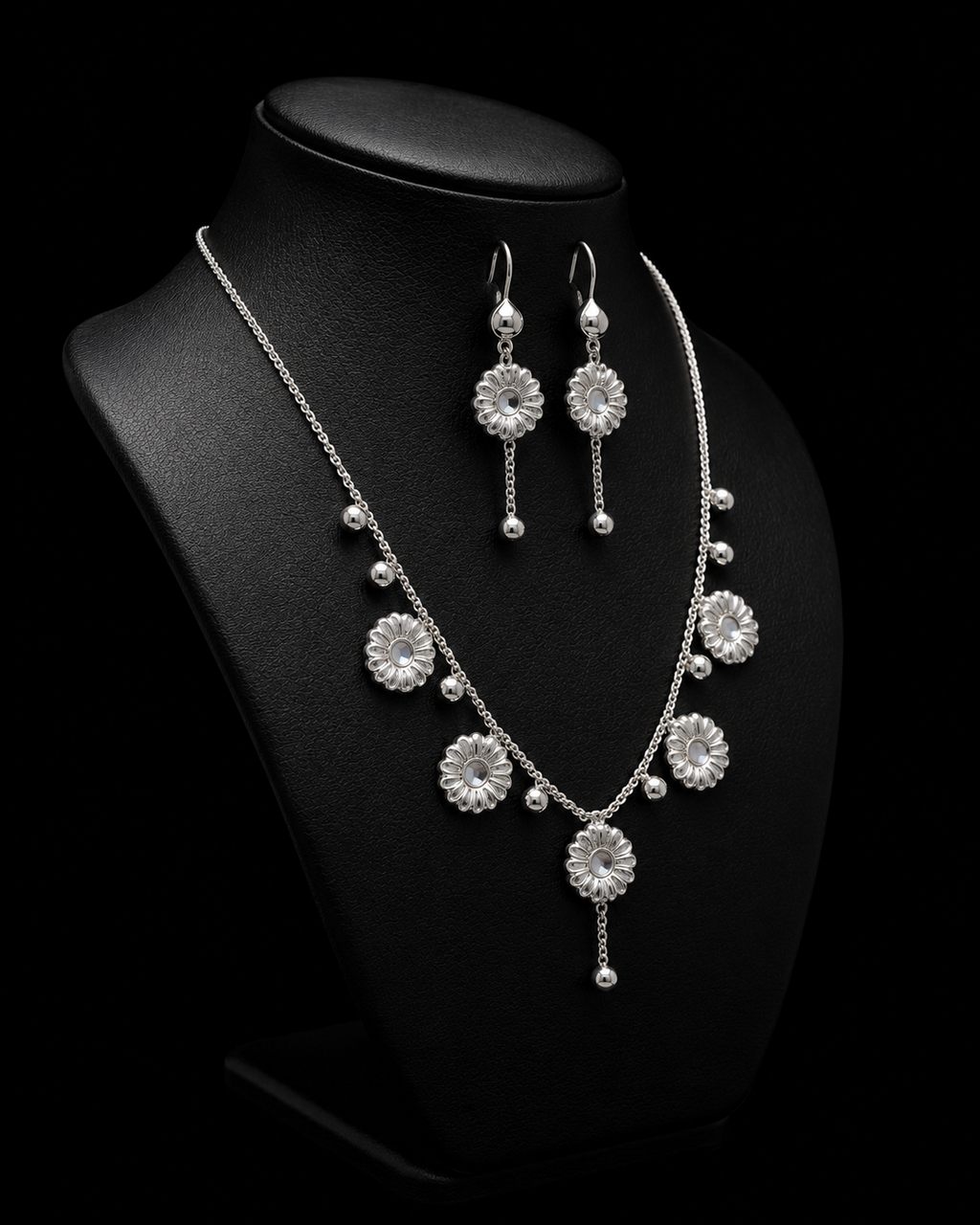 925 Sterling Silver Floral Necklace Set – Timeless Elegance