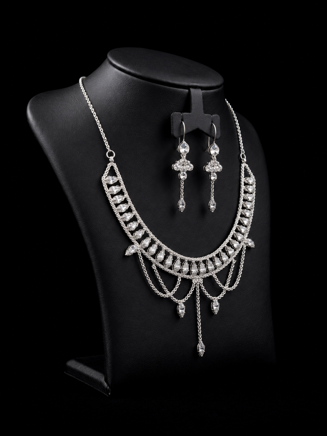 925 Sterling Silver Crystal Drape Necklace Set