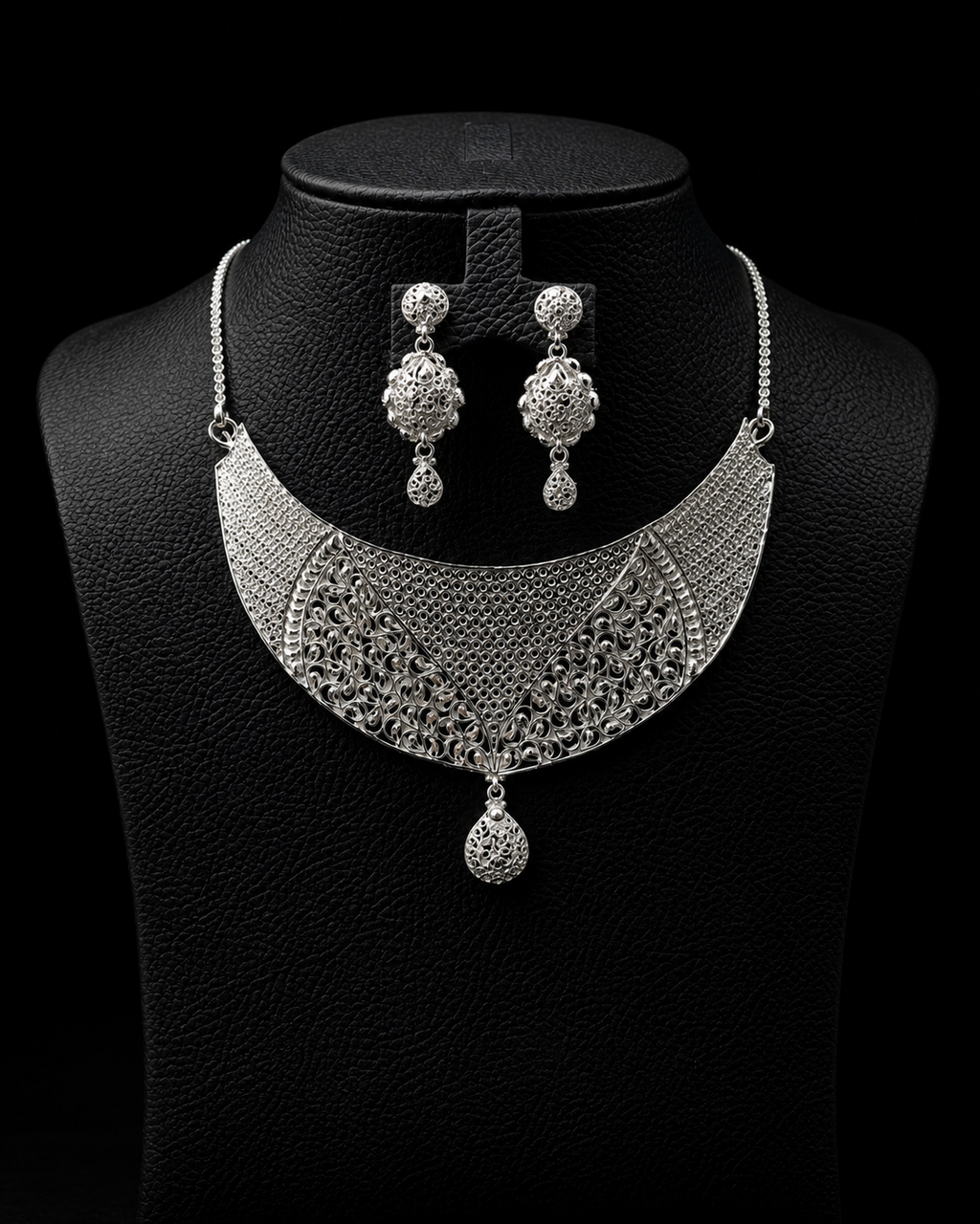 925 Sterling Silver Statement Necklace Set 28 gram