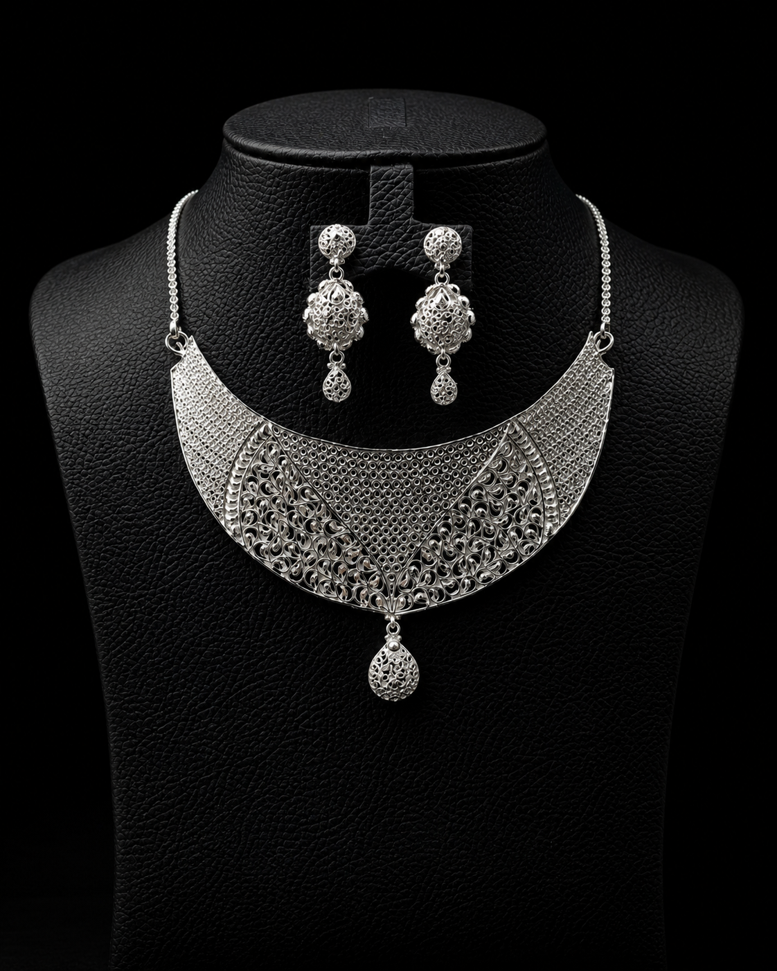 925 Sterling Silver Statement Necklace Set 28 gram
