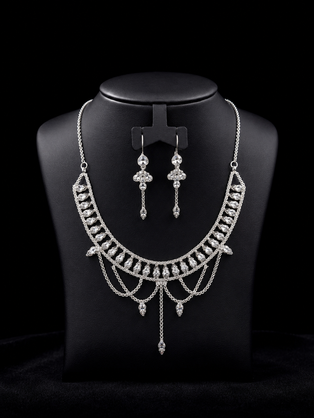 925 Sterling Silver Crystal Drape Necklace Set