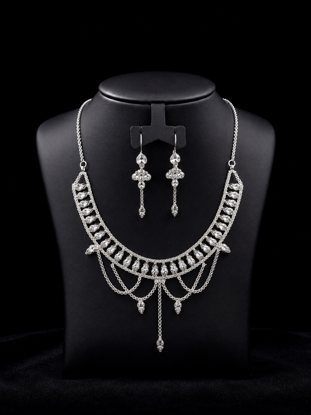 925 Sterling Silver Crystal Drape Necklace Set