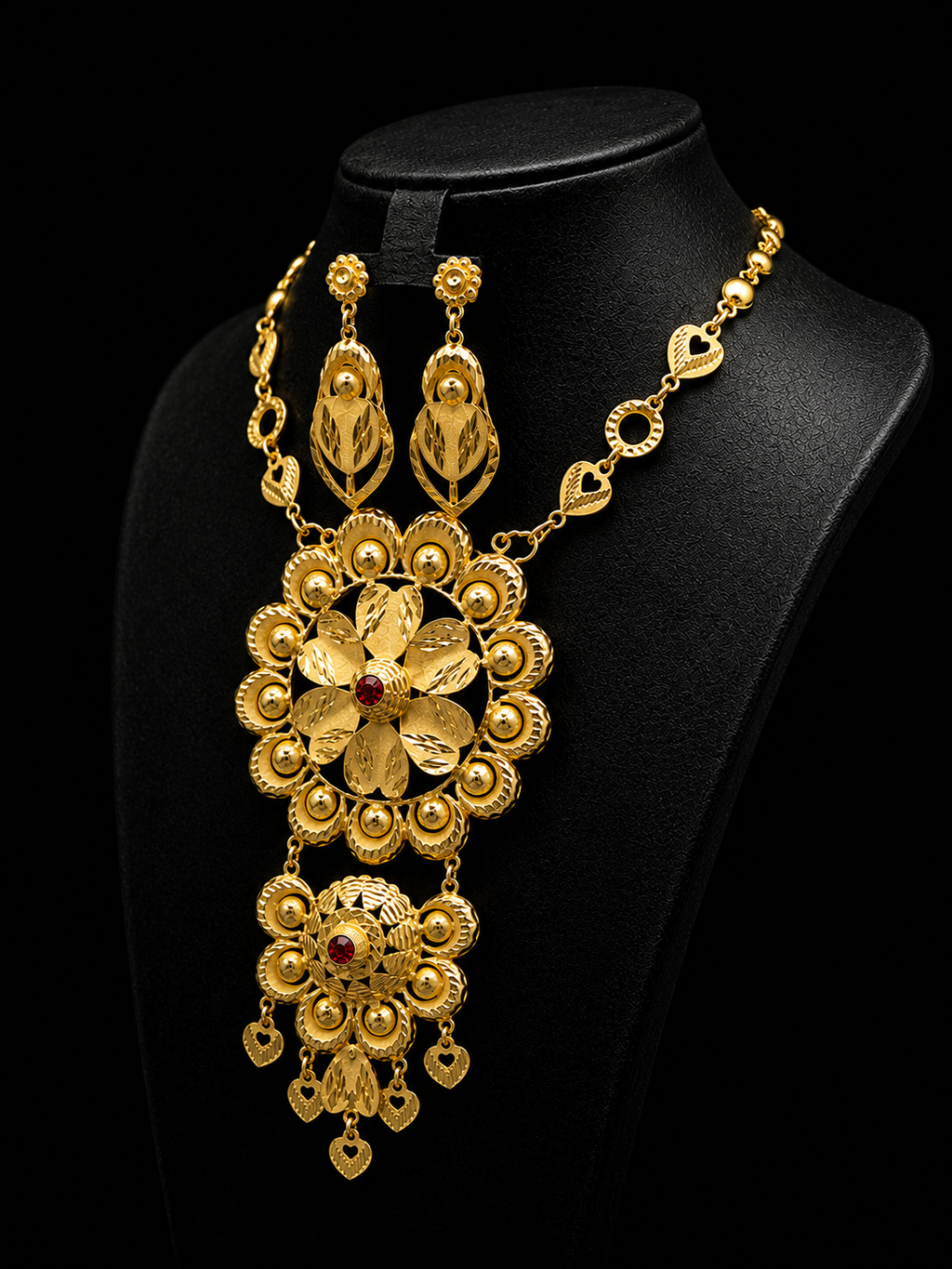 Floral Silver Gold Necklace Set