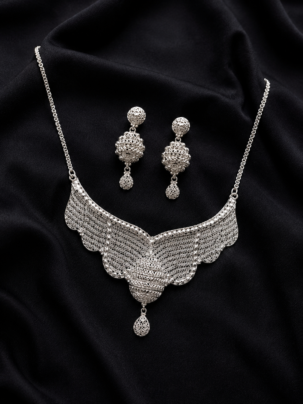 925 Sterling Silver Statement Necklace Set 29 gram