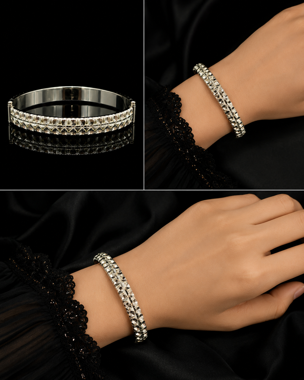 Elegant Textured Silver Bangle 8 pcs 88.4 gram