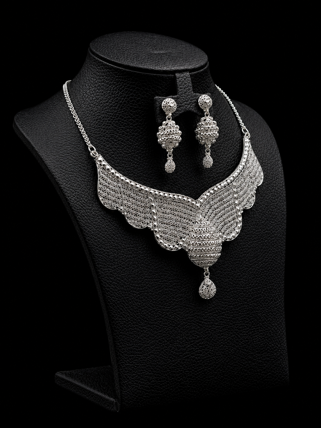 925 Sterling Silver Statement Necklace Set 29 gram