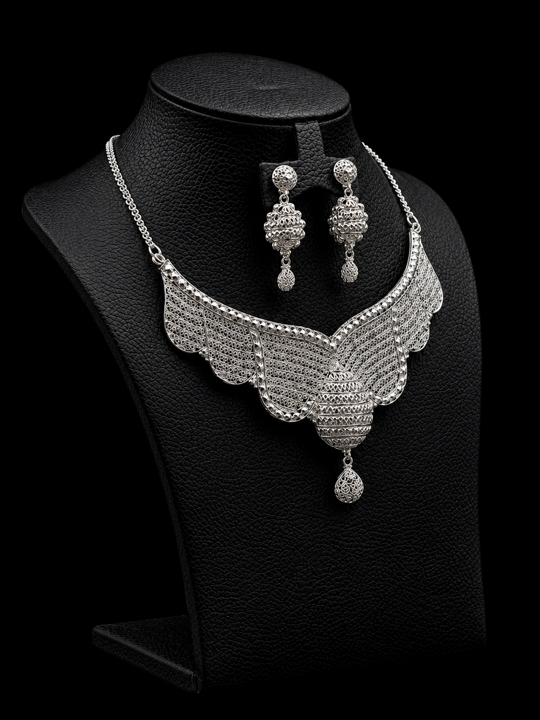 925 Sterling Silver Statement Necklace Set 29 gram