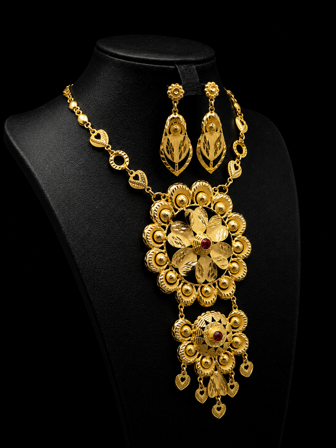 Floral Silver Gold Necklace Set