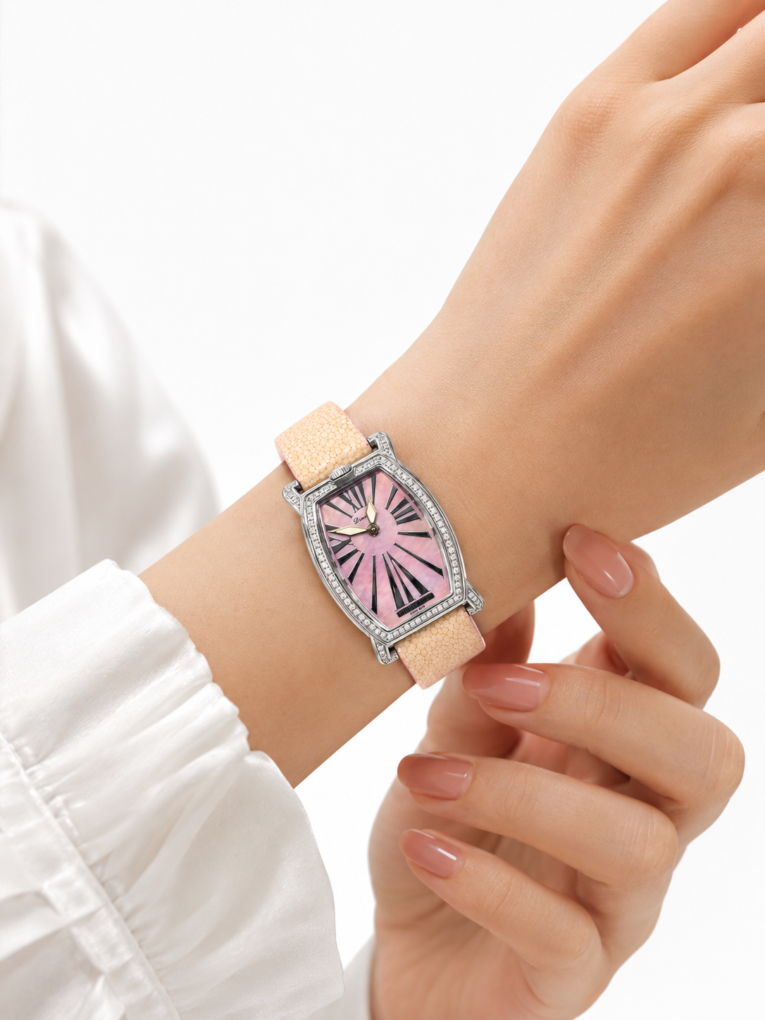 Luxury Women’s Pink Dial Crystal Watch