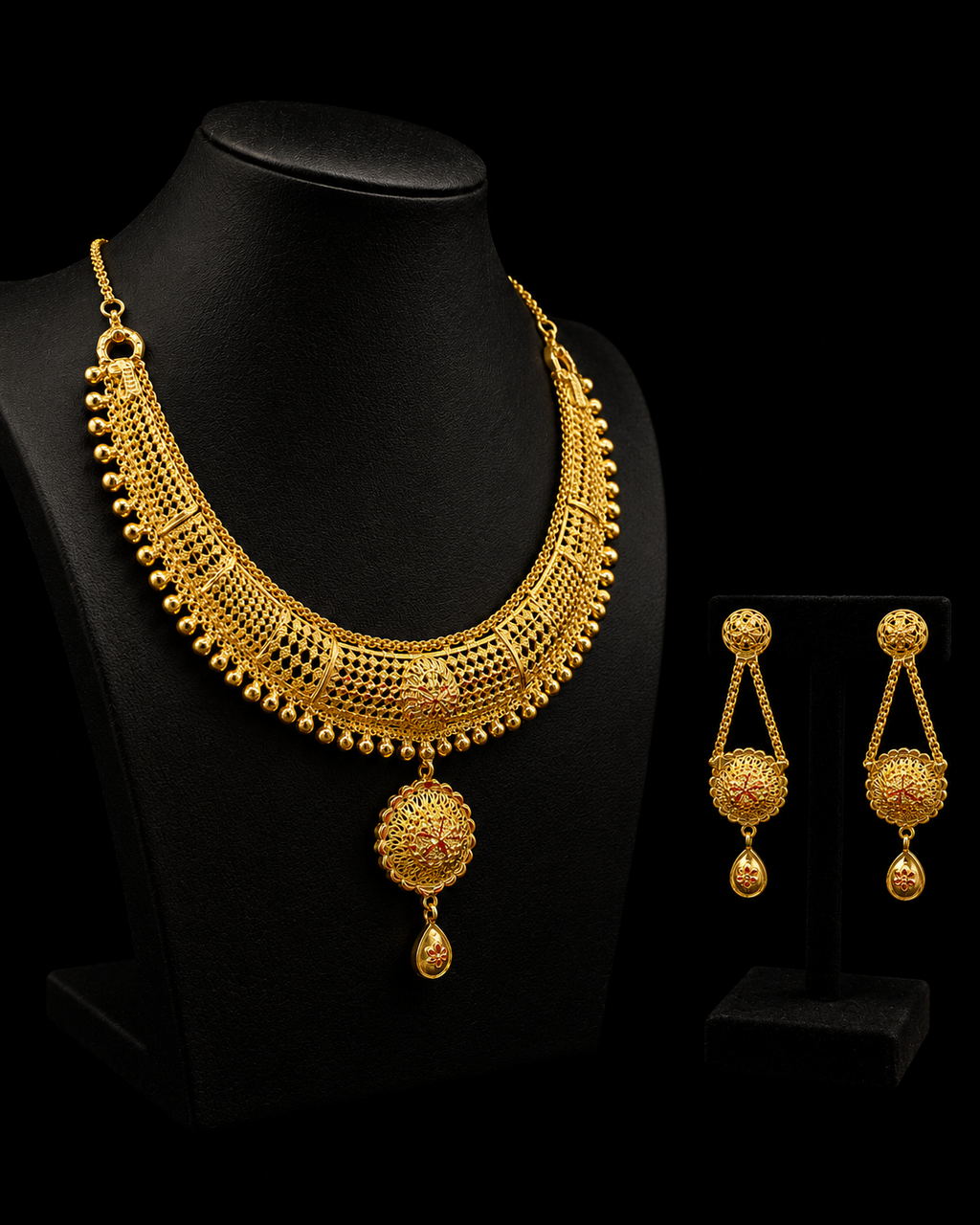 Silver Gold Elegant Filigree Necklace Set