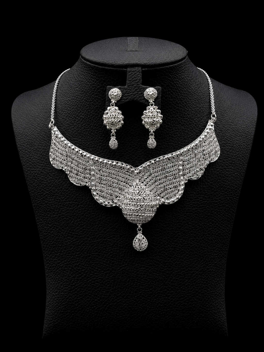 925 Sterling Silver Statement Necklace Set 29 gram