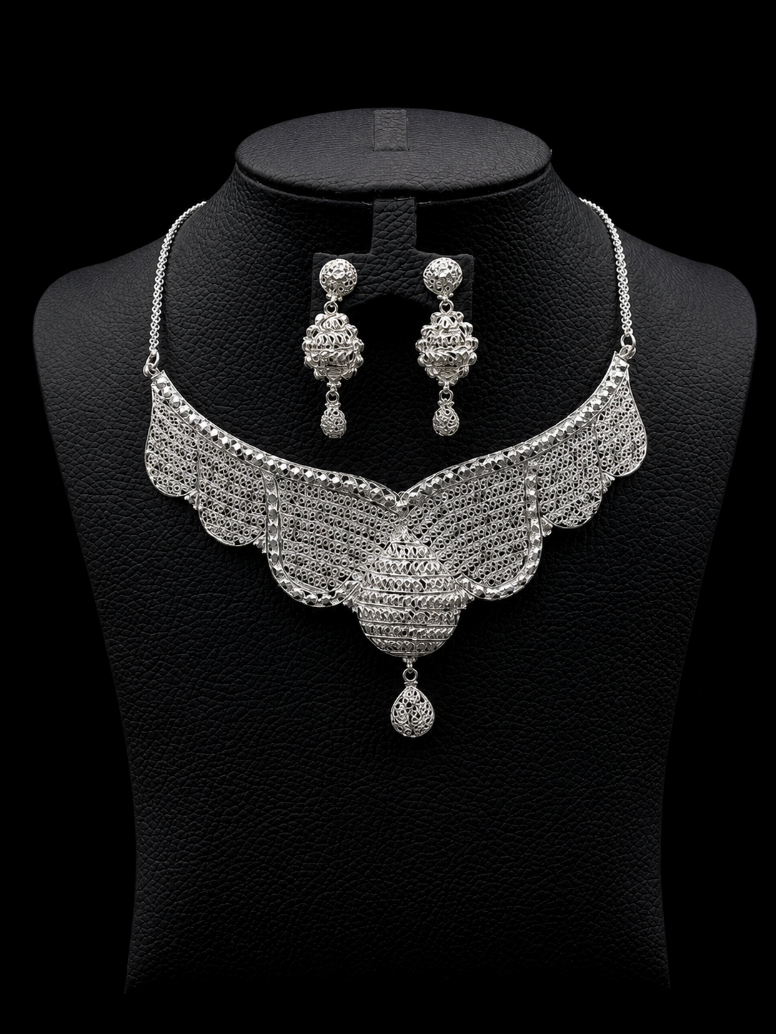 925 Sterling Silver Statement Necklace Set 29 gram