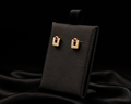 22K Gold Square Stud Earrings with Ruby Accent