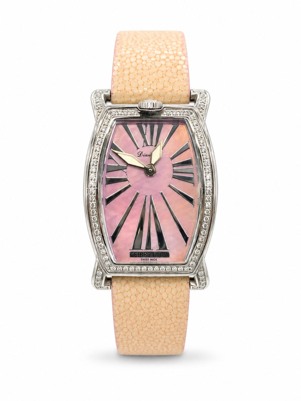 Luxury Women’s Pink Dial Crystal Watch