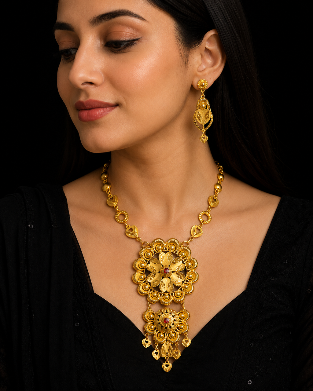 Floral Silver Gold Necklace Set