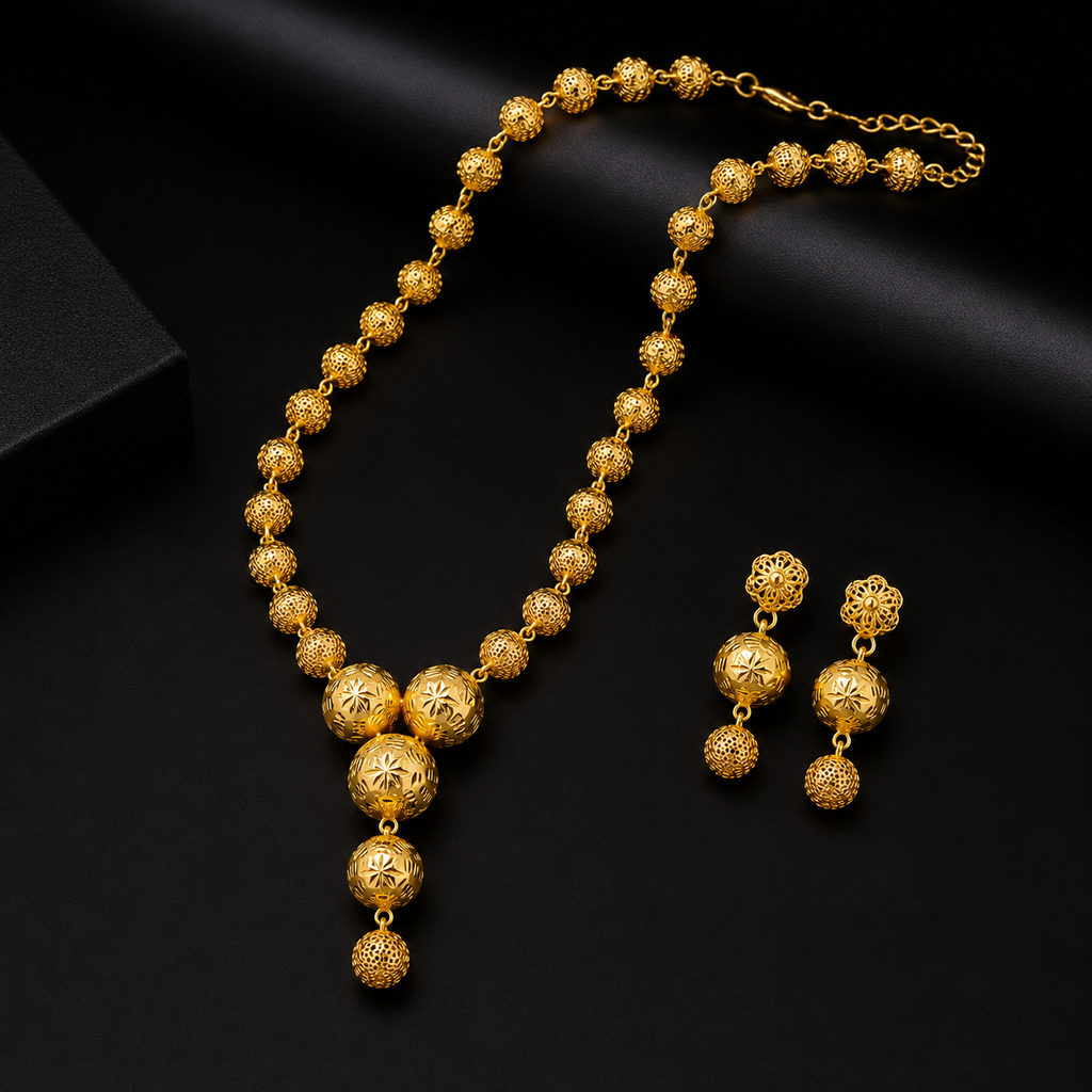 Silver Gold Beaded Necklace Set