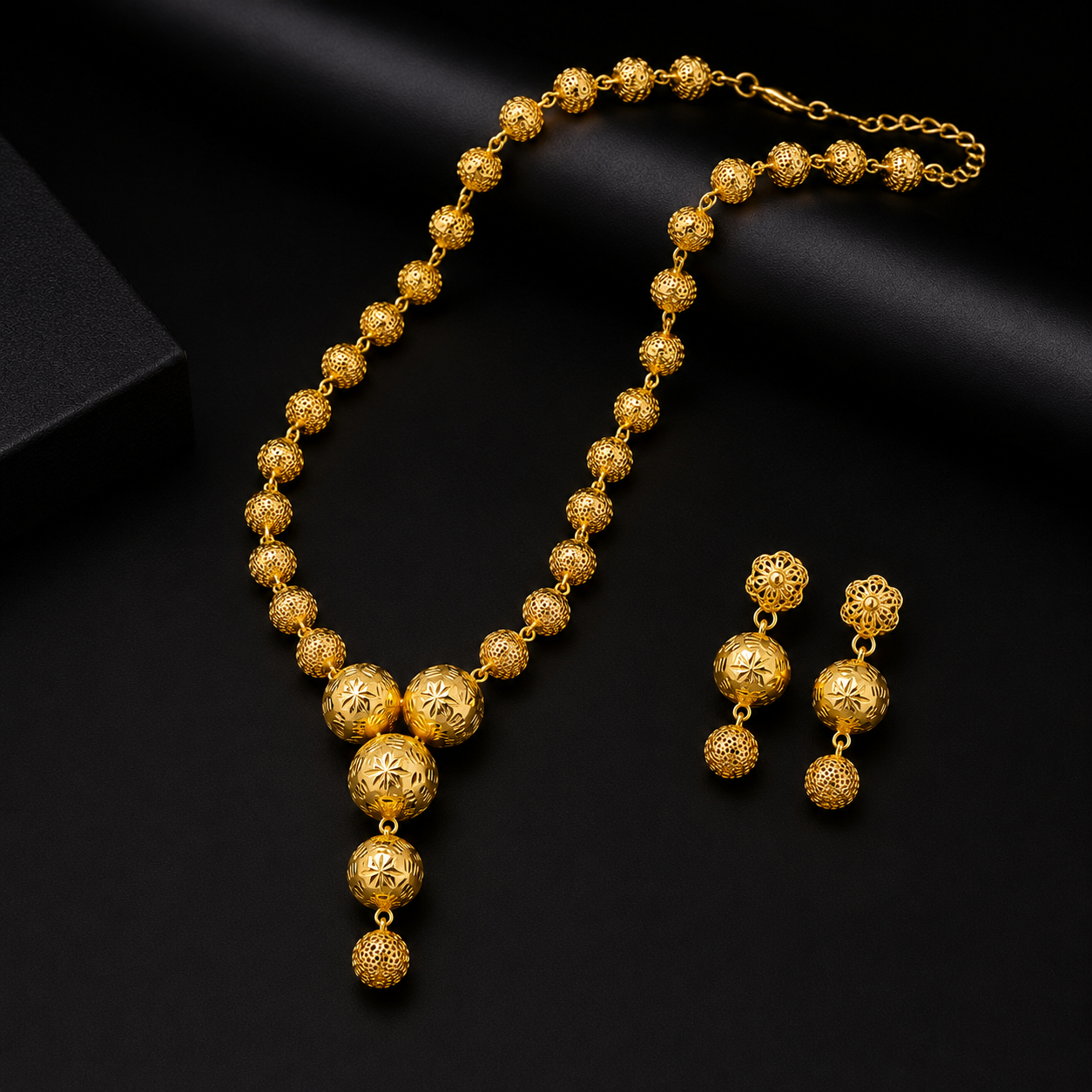 Silver Gold Beaded Necklace Set
