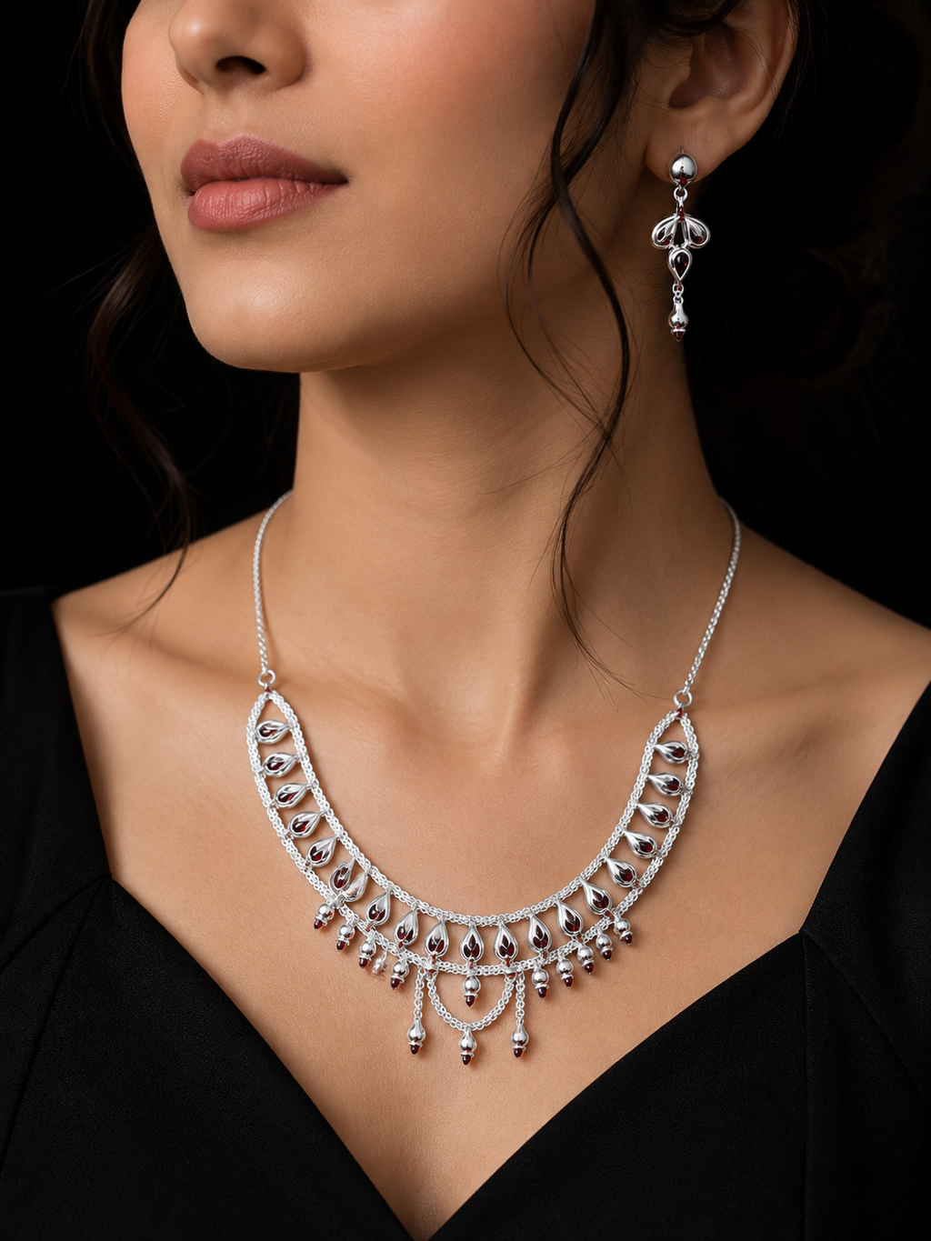925 Sterling Silver Necklace Set with Matching Earrings & Bracelet