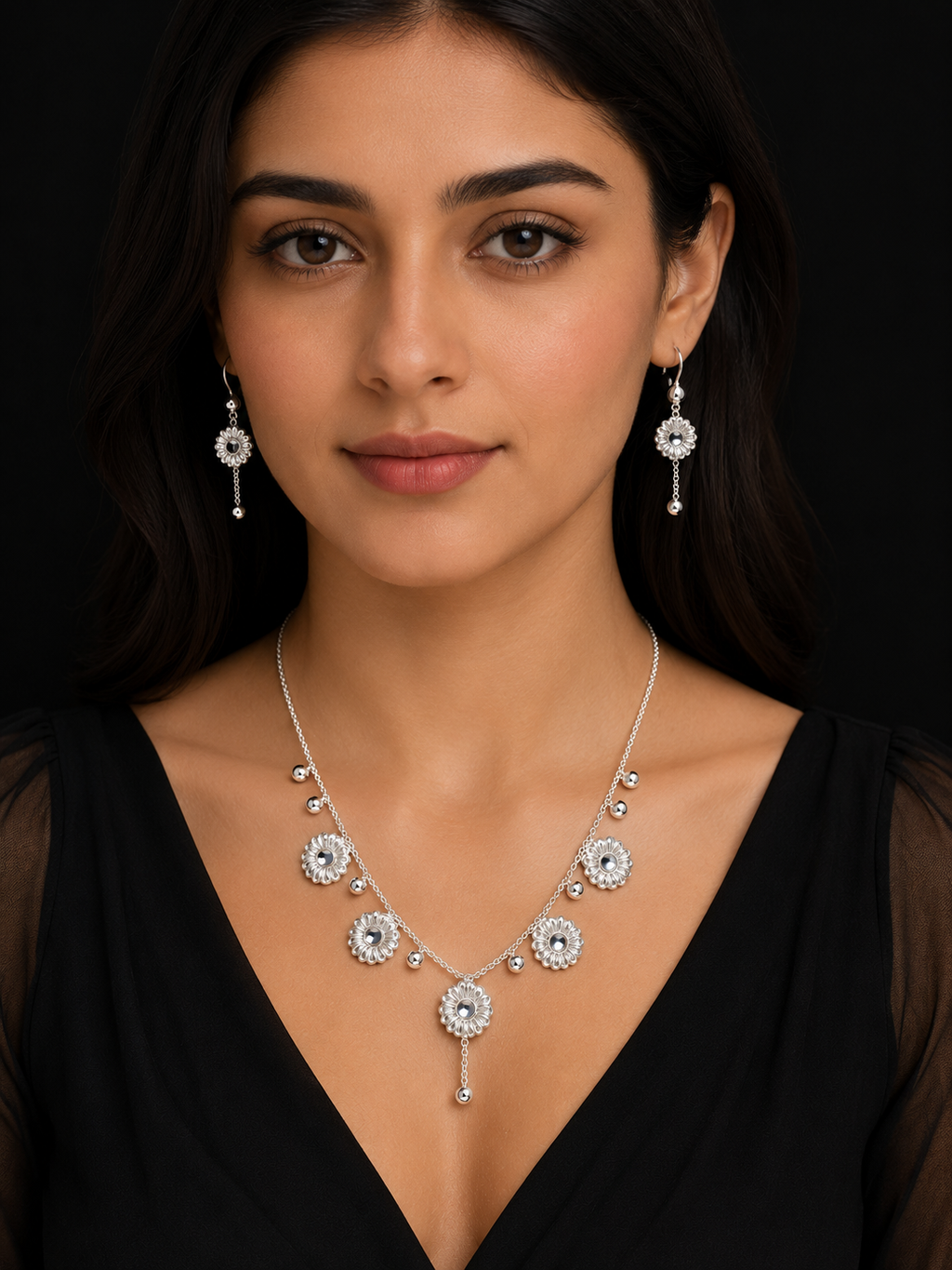 925 Sterling Silver Floral Necklace Set – Timeless Elegance