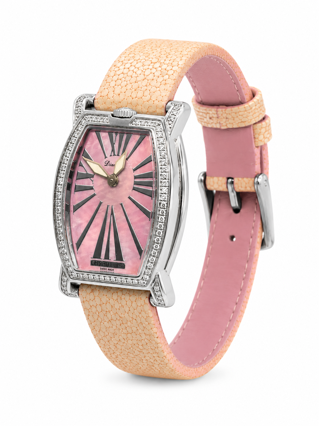 Luxury Women’s Pink Dial Crystal Watch