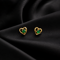22K Gold Heart Stud Earrings with Green Stone
