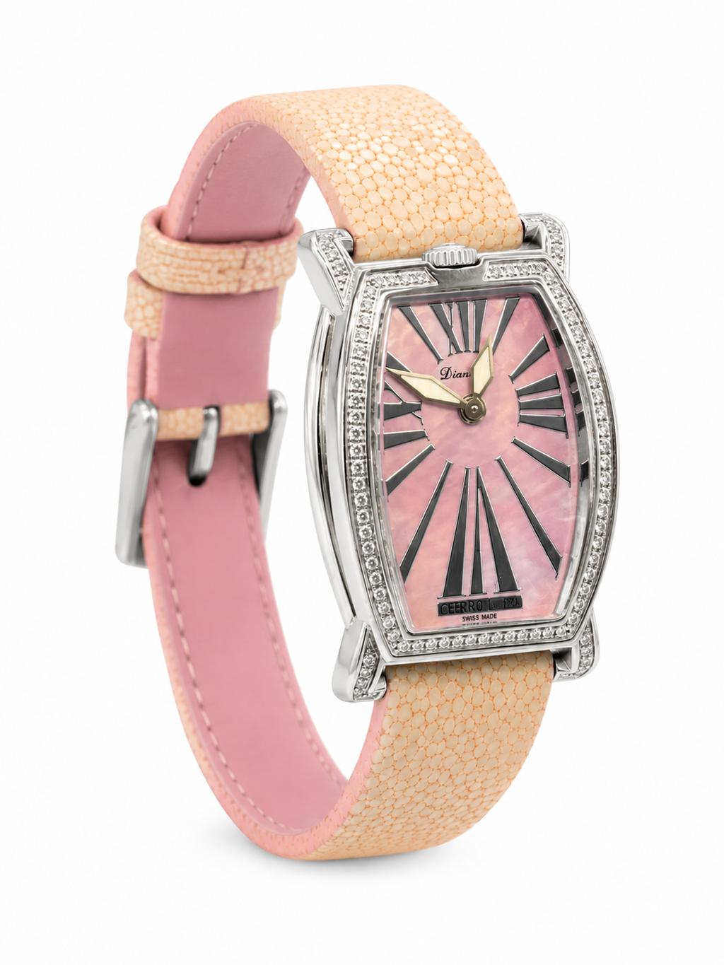 Luxury Women’s Pink Dial Crystal Watch