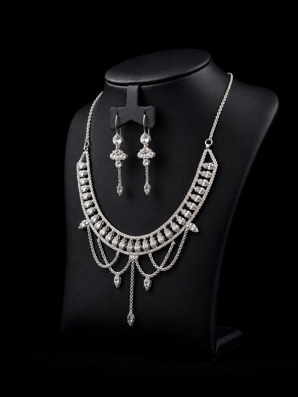 925 Sterling Silver Crystal Drape Necklace Set
