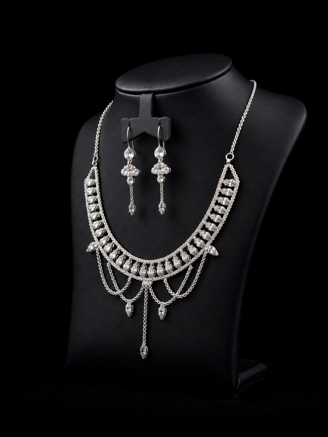 925 Sterling Silver Crystal Drape Necklace Set