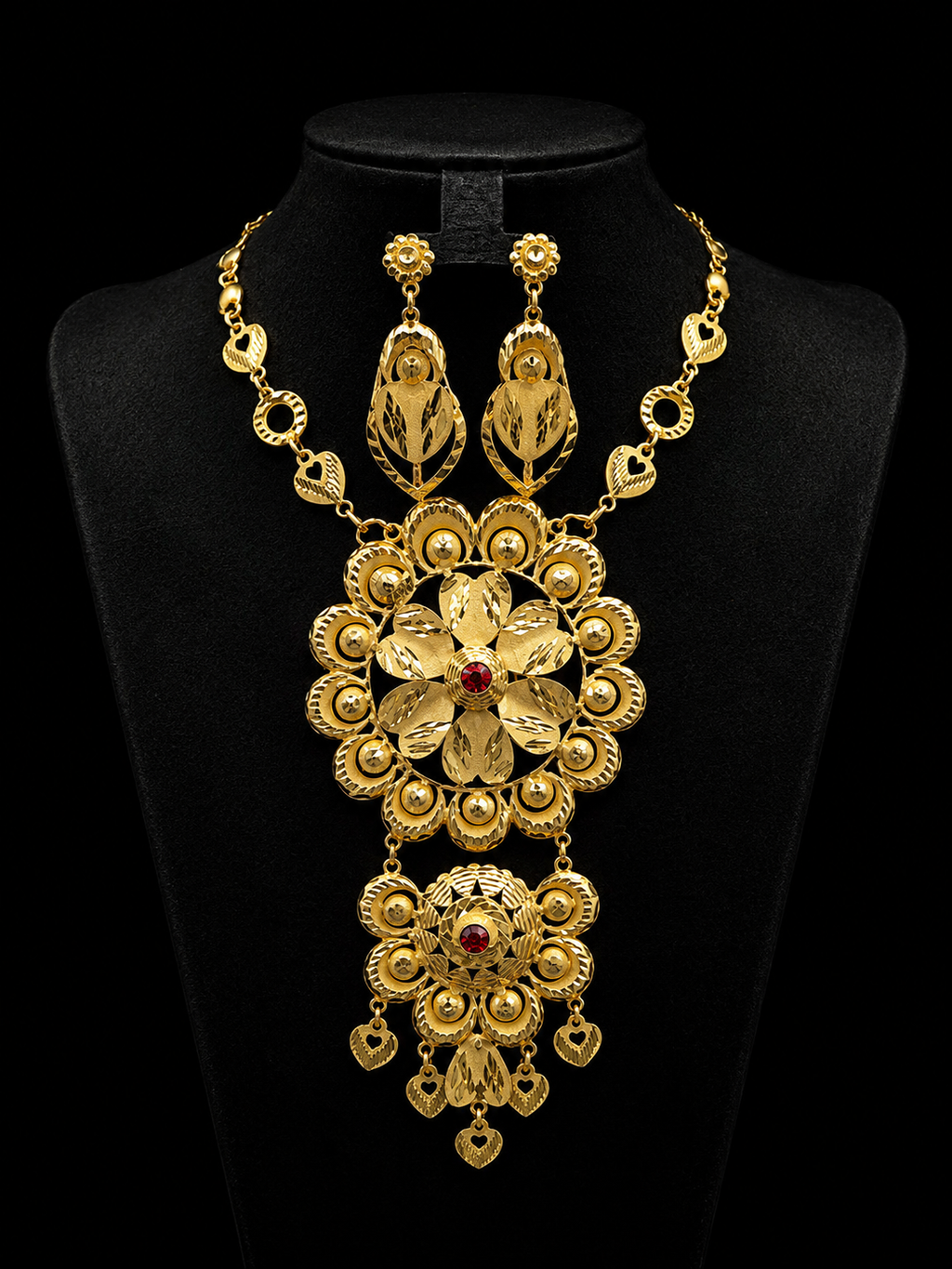 Floral Silver Gold Necklace Set