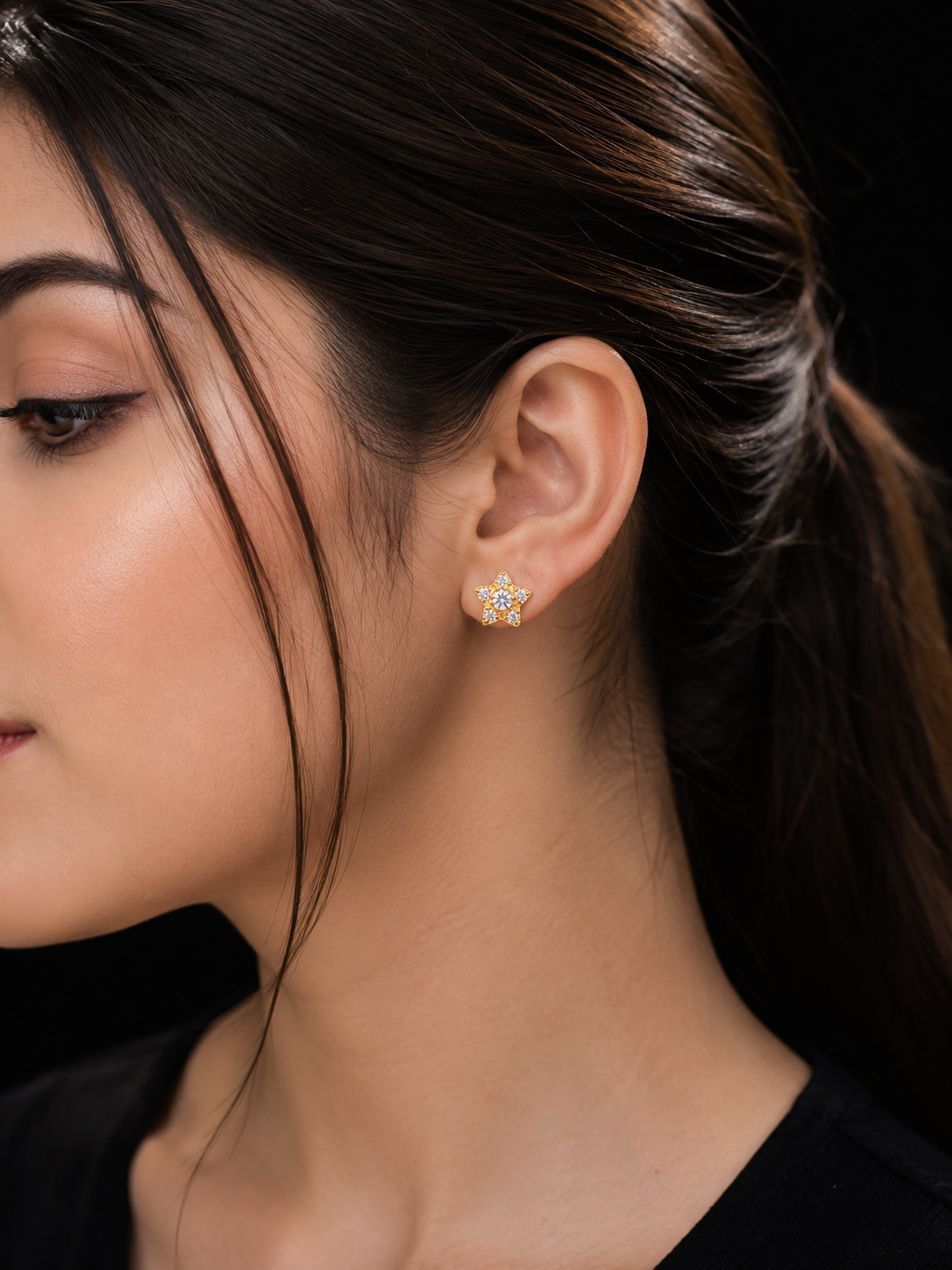 22K Gold Star Stud Earrings