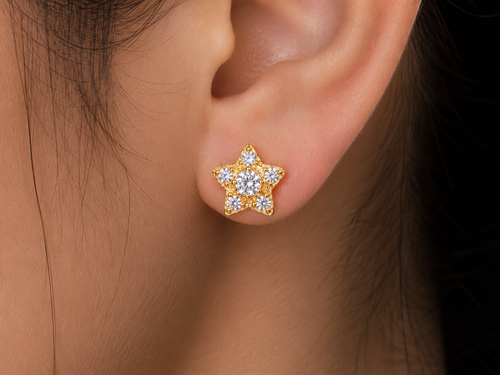22K Gold Star Stud Earrings