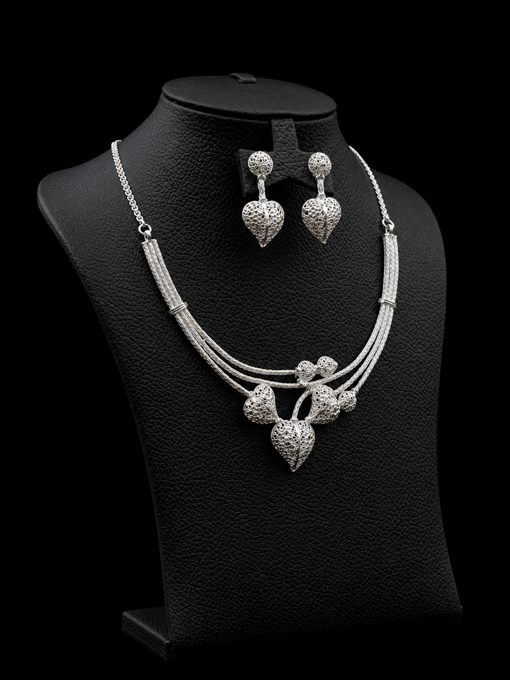 925 Sterling Silver Heart Necklace Set 21.3 gram