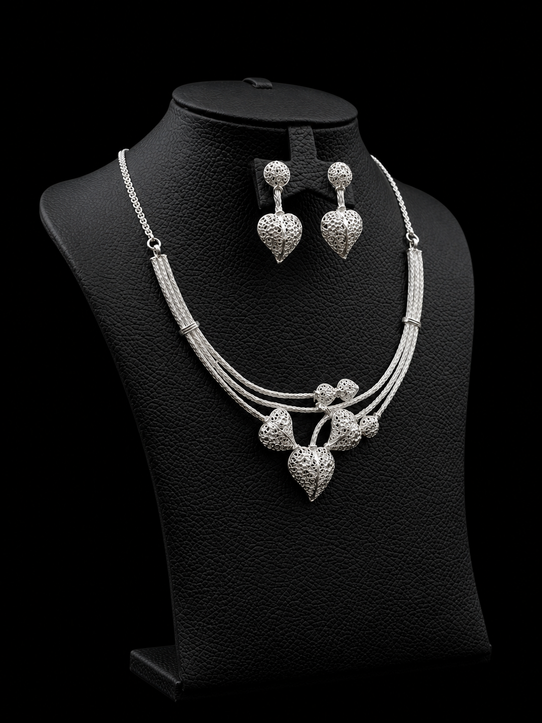 925 Sterling Silver Heart Necklace Set 21.3 gram